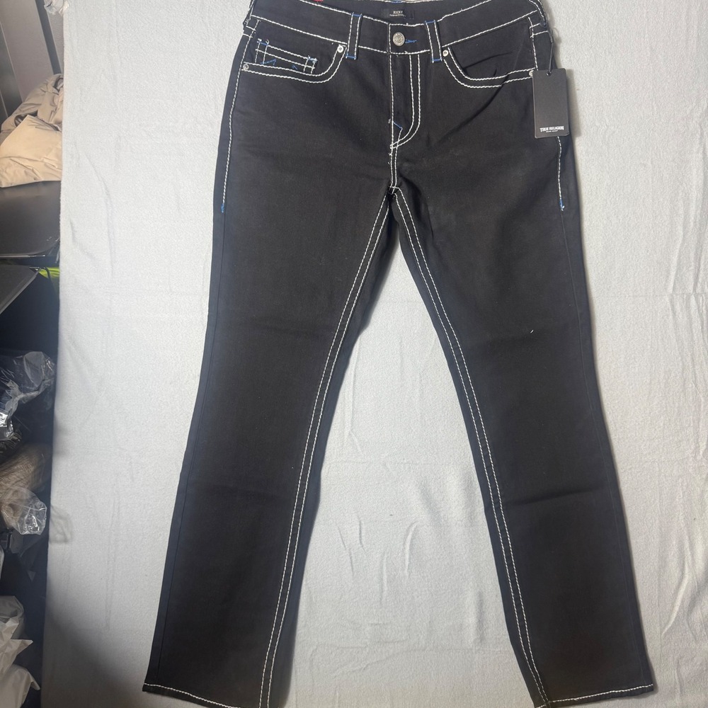 True Religion Ricky Big T NF Straight Jeans Black Rinse 700740 Mens 34 NEW
